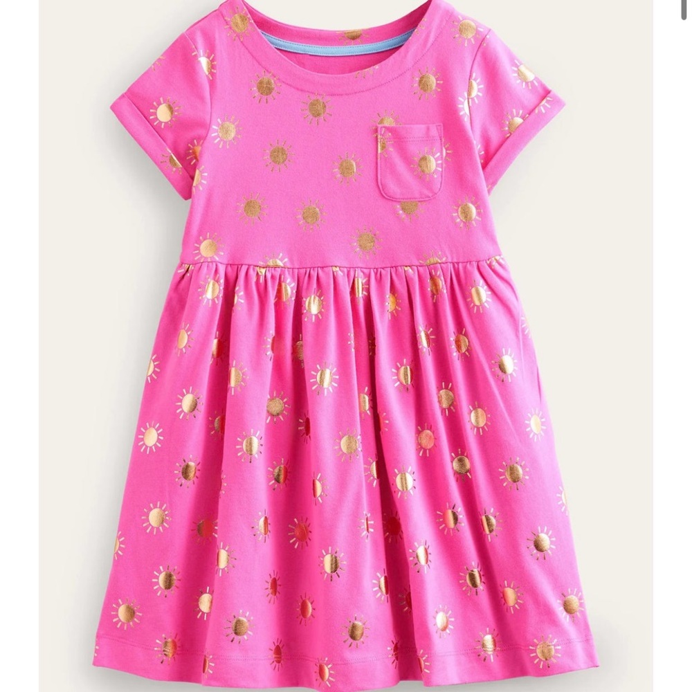 Mini Biden fun jersey dress - Pink and Gold .5-6 Y